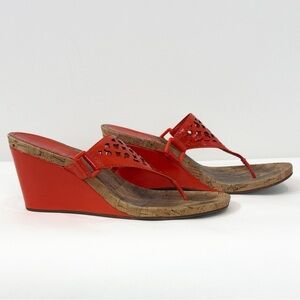 Coach Brookk Orange Patent Leather Cork Open Toe Thong Wedge Sandal